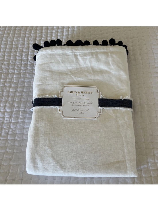 Pottery Barn Other - Emily & Meritt Pom Pom Full Bedskirt - Ivory with Black Trim 18” Drop NEW